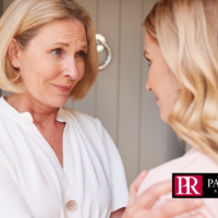 Daught and elder mother discuss estate planning. Daught and elder mother discuss estate planning.